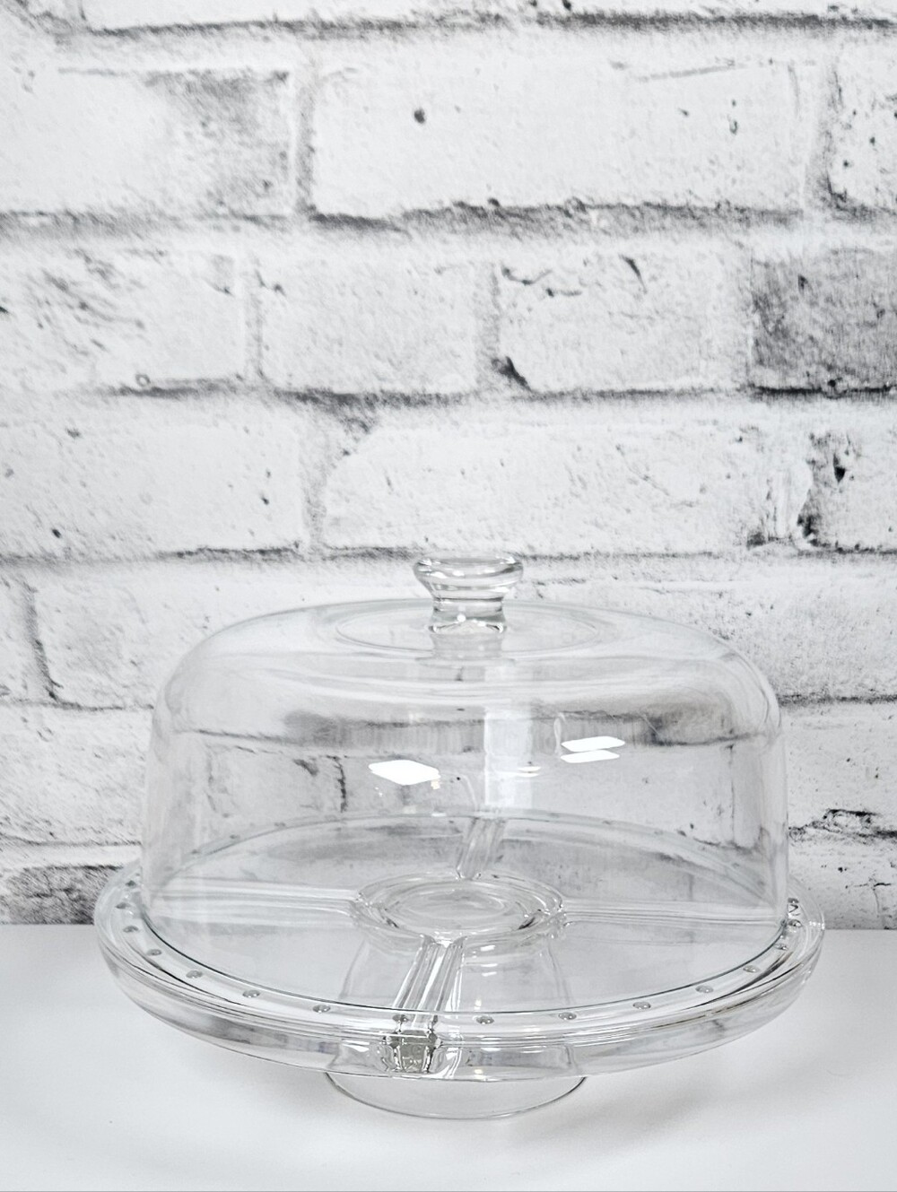 Clear Glass Divided Serving Platter Cake Dome Dip Bowl Pedestal 12 Inch